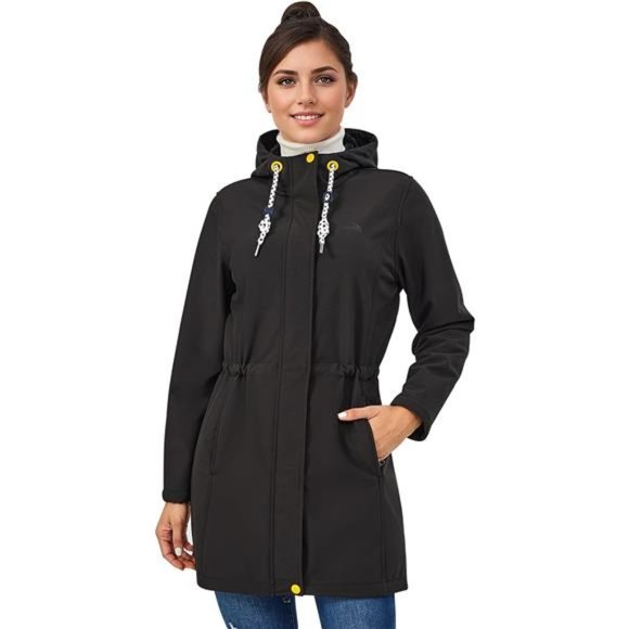 Women's Long Softshell Jacket Fleece Lined Hood Waterproof Windbreaker